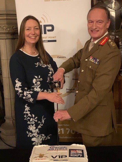 Dr Lucy Abraham and Major-General Alasdair Bruce, Governor of Edinburgh Castle